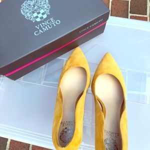Yellow suede heels